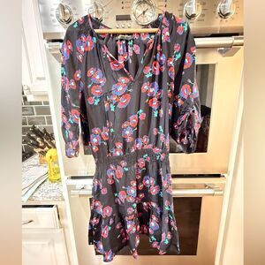 Yumi Kim Black Dress with Red and Blue Floral Pattern size medium